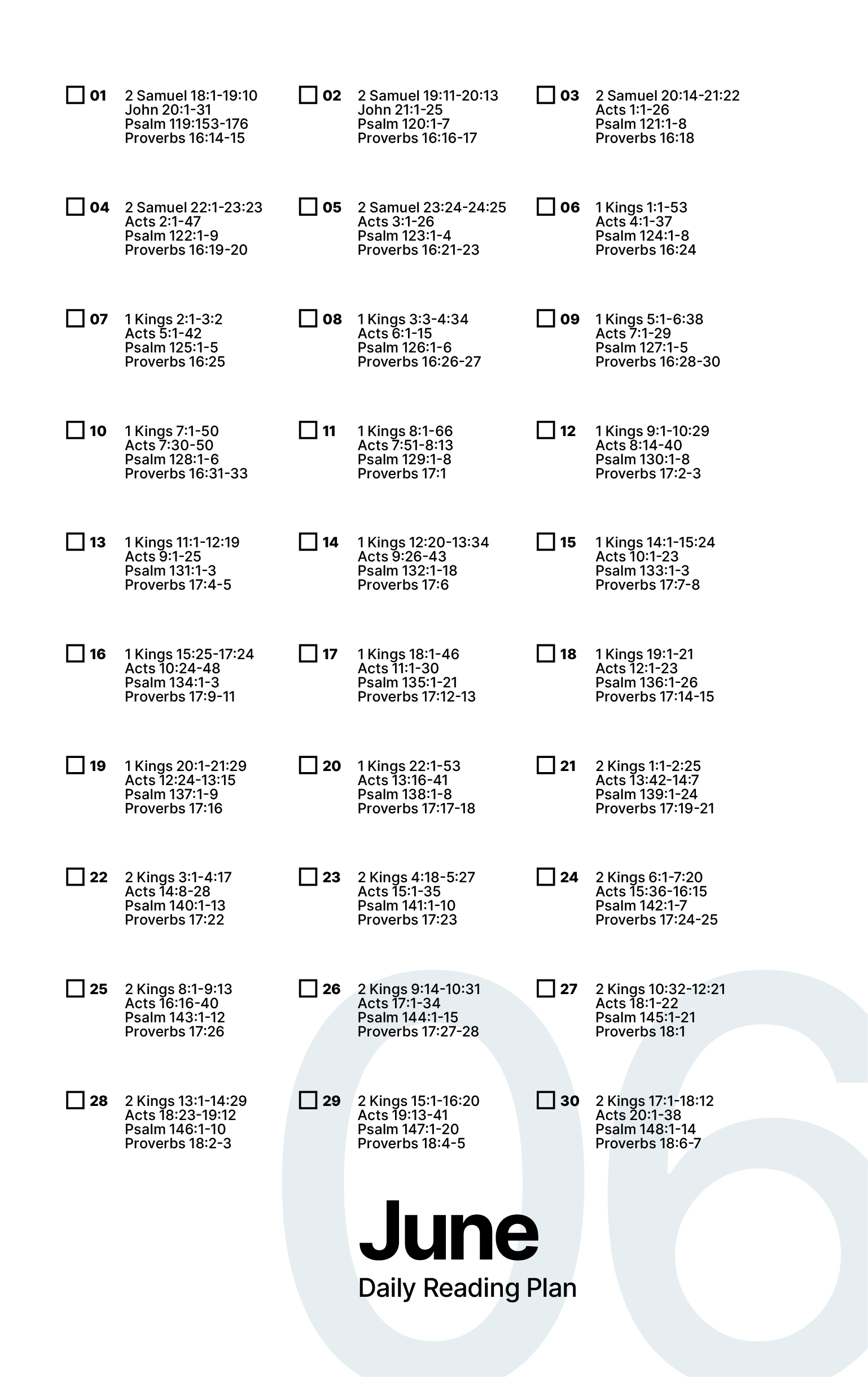 June Bible Reading Plan